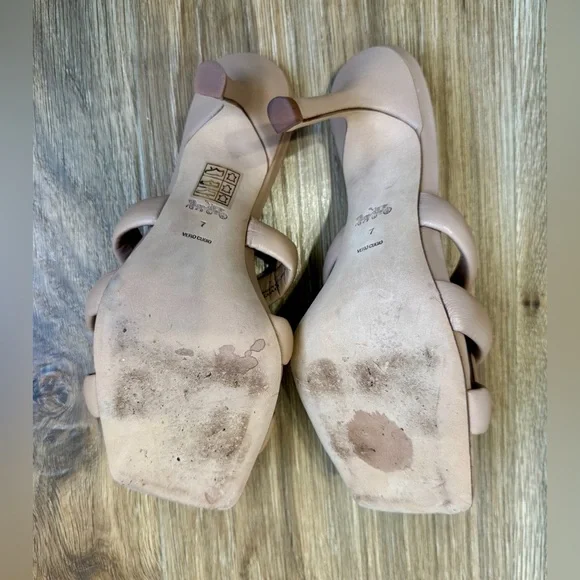 Coach Blush Nude Leather Knotted Mule Heels Square Toe Size 7 - Picture 7 of 9